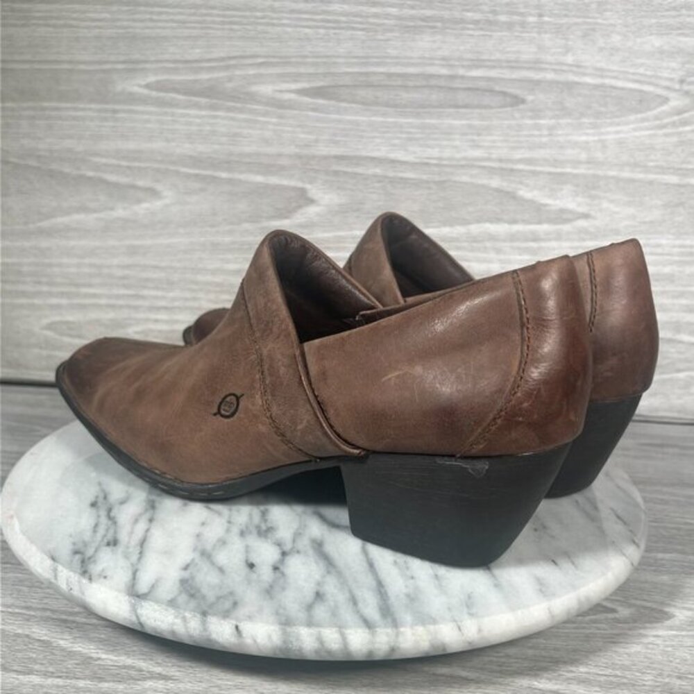 Born Kinney Boots Womens 10 Brown Leather Slip On Shoes Square Toe Ankle Booties - Picture 7 of 14